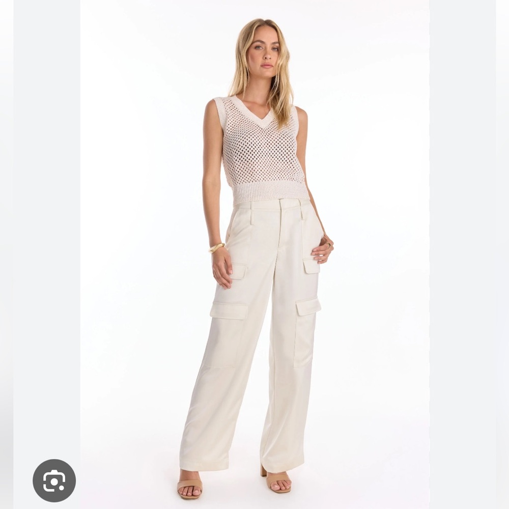 The Noli Shop Milan Satin Cargo Pant - Pearl size 4